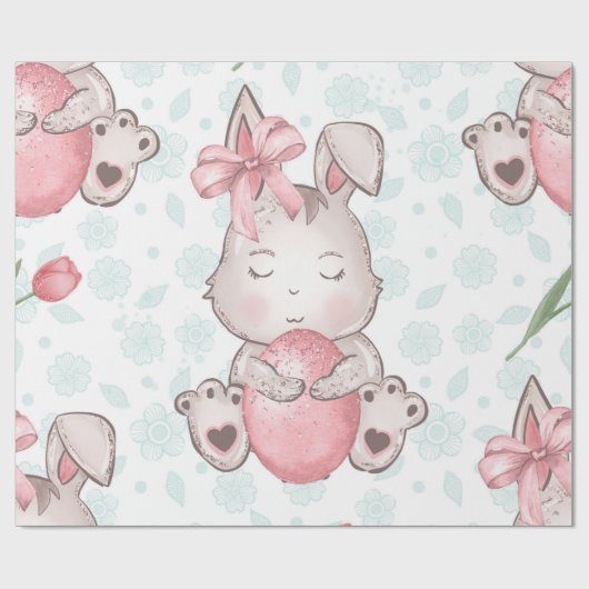 Schattige Roze Paashaas Cadeaupapier (Vlak)