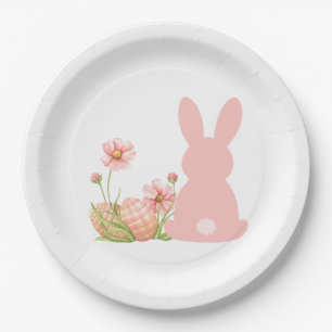 Schattige Roze Paashaas met Lente Bloemen Papieren Bordje