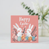 Schattige Roze Paasvakantie Kaart met Twee Schatti (Staand voorkant)