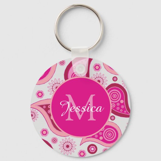 Schattige Roze Paisley Gepersonaliseerd Sleutelhanger (Voorkant)