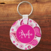 Schattige Roze Paisley Gepersonaliseerd Sleutelhanger (Voorkant)