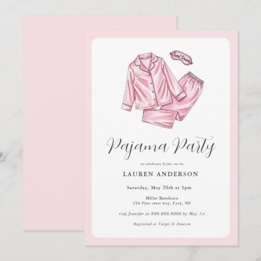 Schattige Roze Pajama Party Vrijgezellenfeest Kaart (Voorkant / Achterkant)