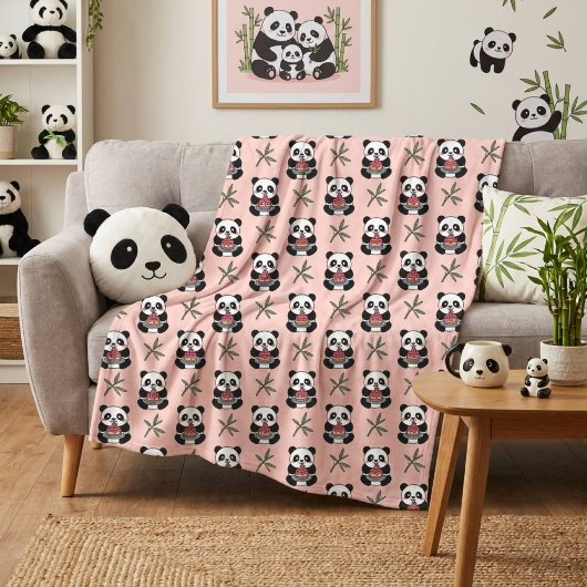 Schattige Roze Panda  Fleece Deken
