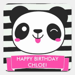 Schattige roze panda meisjes happy birthday Sticke Vierkante Sticker