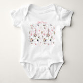 Schattige Roze Parijse Bloemen Baby Bodysuit (Voorkant)