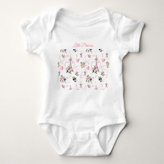Schattige Roze Parijse Bloemen Baby Bodysuit (Voorkant)
