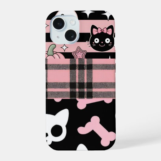 Schattige Roze Pastel Goth Halloween iPhone 15 Case (Achterkant)