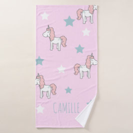 Schattige Roze Pastel Magische Eenhoorn Meisjes Badhanddoek