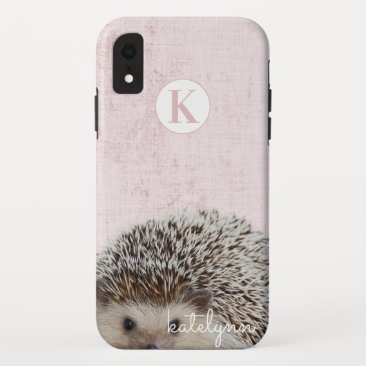 Schattige roze Peek-a-Boo Baby Hedgehog Monogram Case-Mate iPhone Case (Achterkant)