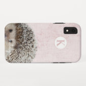 Schattige roze Peek-a-Boo Baby Hedgehog Monogram Case-Mate iPhone Case (Achterkant (horizontaal))