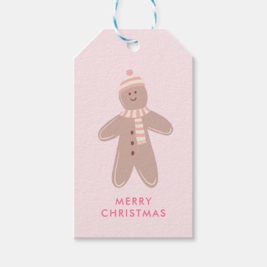 Schattige roze peperkoek Eerste Kerstmis Cadeaulabel (Voorkant)