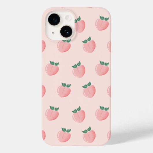 Schattige Roze Perzik Patroon iPhone 14 Hoesje - M (Achterkant)