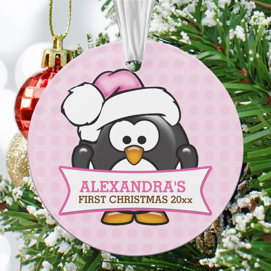 Schattige Roze Pinguïn Baby's 1e Kerstmis Ornament