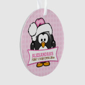 Schattige Roze Pinguïn Baby's 1e Kerstmis Ornament (voorkant)