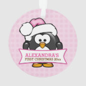 Schattige Roze Pinguïn Baby's 1e Kerstmis Ornament (achterkant)