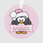 Schattige Roze Pinguïn Baby's 1e Kerstmis Ornament (voorkant)