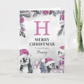 Schattige roze pinguïn dochter kerst kaart (Voorkant)