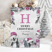 Schattige roze pinguïn dochter kerst kaart