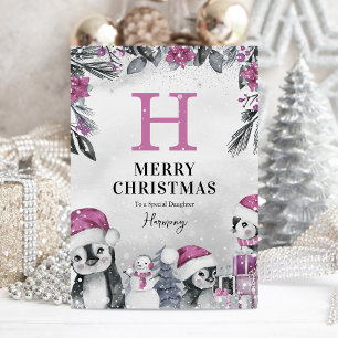 Schattige roze pinguïn dochter kerst kaart