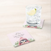 Schattige Roze Pinguïn Winter Baby shower Kartonnen Onderzetters (Insitu)