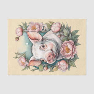 Schattige roze pioen varken huisdier tissuepapier