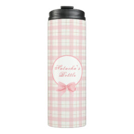 Schattige Roze Plaid Gingham Meisje Gepersonalisee Thermosbeker