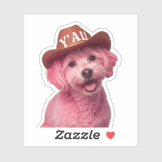Schattige roze poedel in een Westerne stijl pet, b Sticker