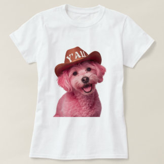 Schattige roze poedel in een Westerne stijl pet, b T-shirt