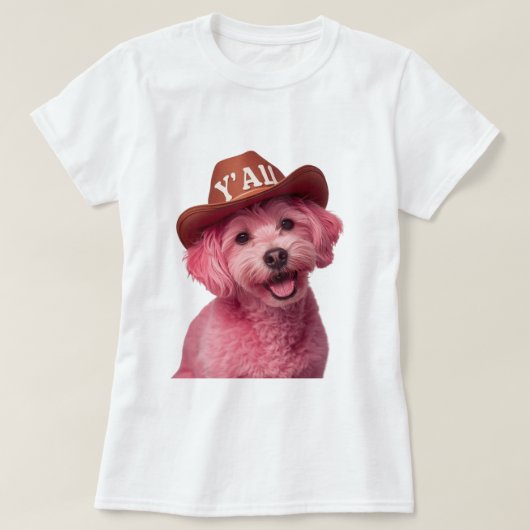 Schattige roze poedel in een Westerne stijl pet, b T-shirt (Design voorkant)