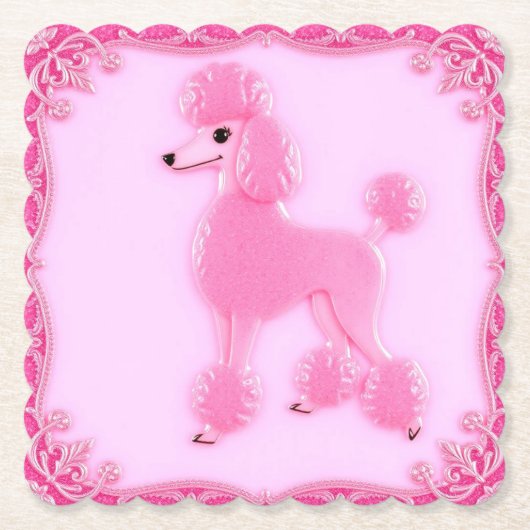 Schattige Roze Poedel Papier Onderzetter (Voorkant)