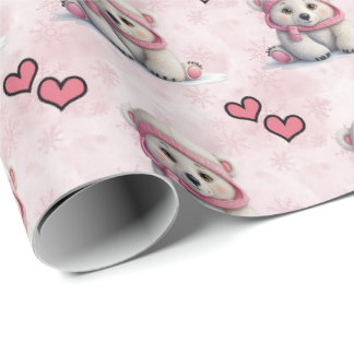 Schattige roze polair beer wrapping Papier