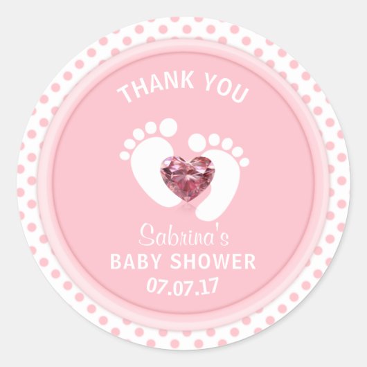 Schattige Roze Polka Dot Baby shower/Sprinkle Meis Ronde Sticker (Voorkant)