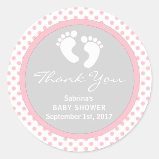 Schattige Roze Polka Dot Baby shower/Sprinkle Meis Ronde Sticker (Voorkant)