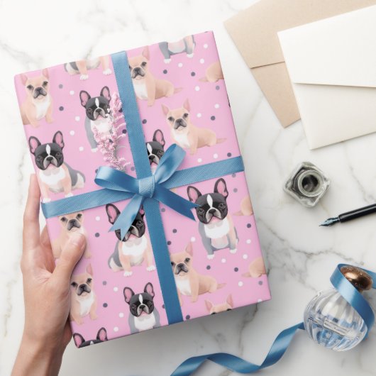 Schattige roze polka dot frans bulldog inpakpapier (Geschenken)