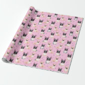 Schattige roze polka dot frans bulldog inpakpapier (Uitgerold)