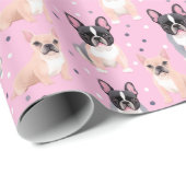 Schattige roze polka dot frans bulldog inpakpapier (Rol Hoek)