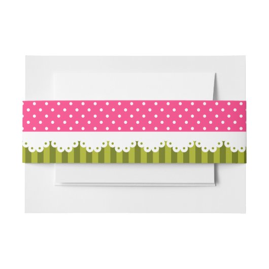 Schattige Roze Polka Dot Green Stripes Patroon Uitnodigingen Wikkel (Voorkant Voorbeeld)