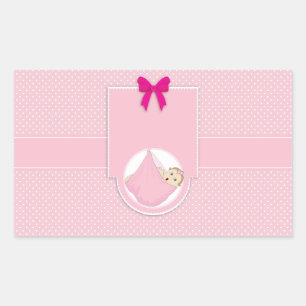 Schattige roze polka stippen meisje Baby shower ui Rechthoekige Sticker