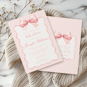 Schattige roze polkadot lint baby girl shower kaart