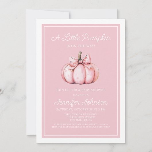 Schattige roze pompoen Baby shower Kaart (Voorkant)