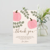 Schattige Roze Pompoen Eucalyptus Herfst Baby show Bedankkaart (Staand voorkant)