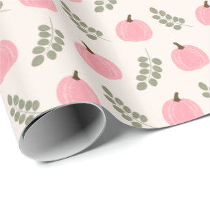 Schattige Roze Pompoen Eucalyptus Herfst Patroon Cadeaupapier