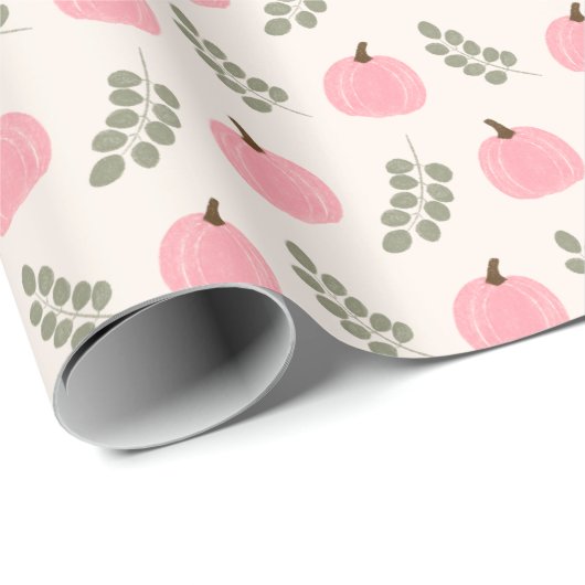 Schattige Roze Pompoen Eucalyptus Herfst Patroon Cadeaupapier (Rol Hoek)