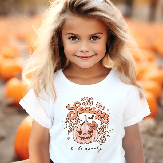Schattige Roze Pompoen Halloween Retro Naam Kinder Shirts
