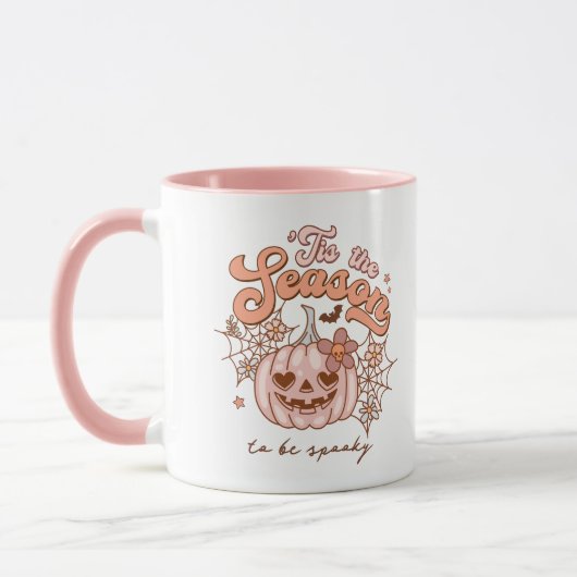Schattige Roze Pompoen Halloween Retro Naam Roze M Mok (Links)