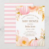 Schattige Roze Pompoen Herfst Baby shower Invitati Kaart (Voorkant / Achterkant)