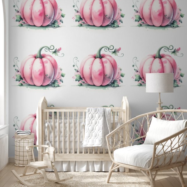 Schattige Roze Pompoen Patroon Wallpaper Behang (Kinderen)