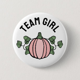 Schattige roze pompoen team meisje geslacht onthul ronde button 5,7 cm