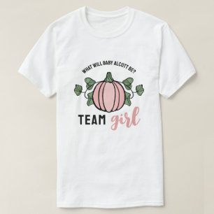 Schattige roze pompoen team meisje geslacht onthul t-shirt