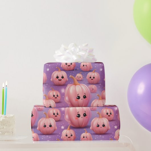 Schattige Roze Pompoenpatroon kinder halloween Cadeaupapier (Feestgeschenken)